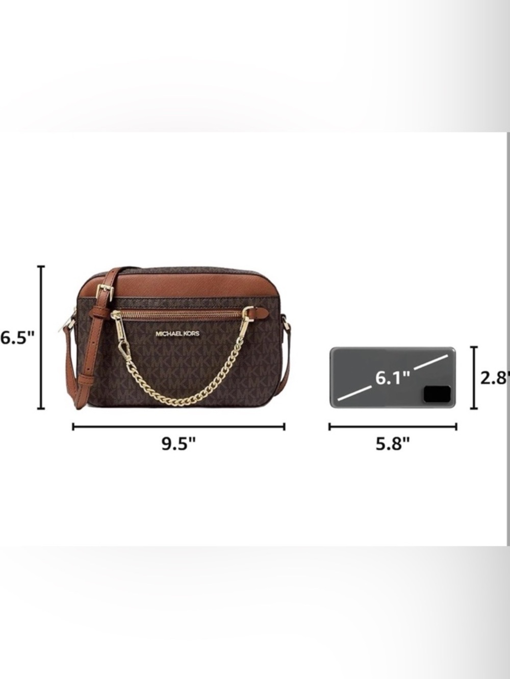 Michael Kors Brown/Tan Gold Tone Hardware Jet Set Large Logo Crossbody Bag - Picture 10 of 12